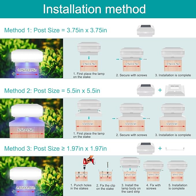 Sumaote Solar Post Cap Light, 52 LED 160LM 6x6 Solar Post Lights, IP65 Waterproof Outdoor for 4x4 5x5 6x6 Wooden Posts, 6000K White SMD Lighting for Deck Fence Garden Porch, White Shell, 4 Pack