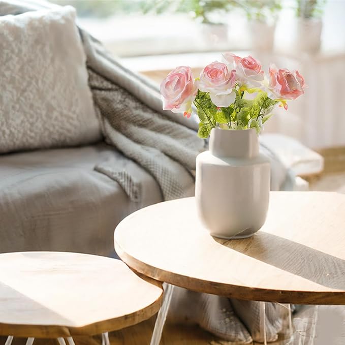 Rose Pink Artificial Roses Fake Flowers Not Bend The Peduncle with Stems for DIY Wedding Bouquets Bridal Shower Centerpieces Arrangements Tables Decorations 24pcs