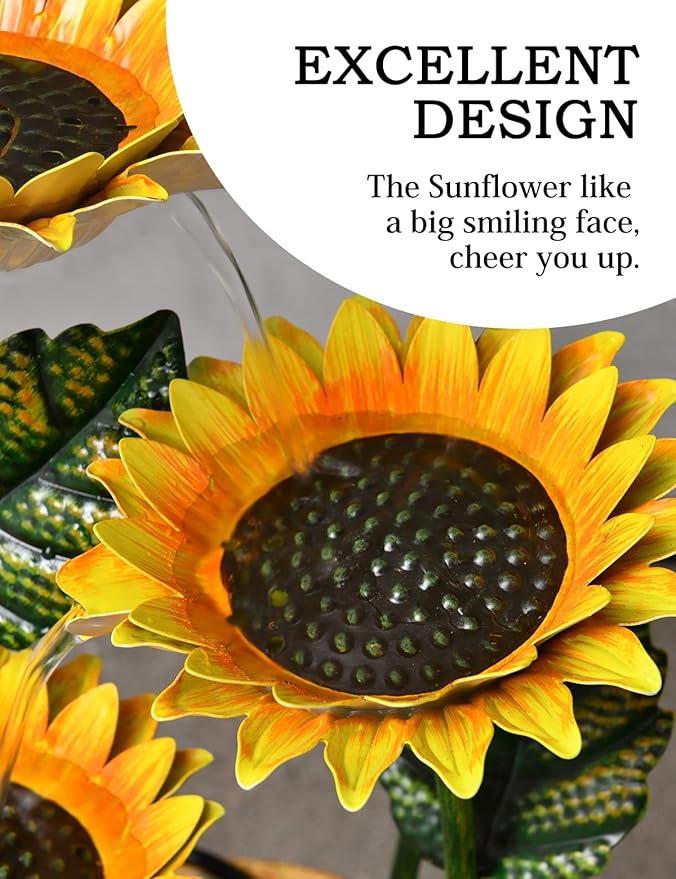 Outdoor Fountains and Waterfalls Cascading Sunflower Fountain 6-Tiers Indoor Outdoor Freestanding Water Fountain Garden Patio Backyard Porch Balcony Home Living Room Office Décor, 33.8 Inch Tall