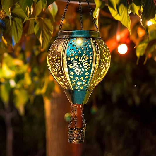 pearlstar Butterfly Lantern Outdoor Solar Hanging Hot Air Balloon Lantern Waterproof Solar Light Decorative for Porch Shed Fence Patio Yard Garden Lighting, Gardening Gift for Women Mom