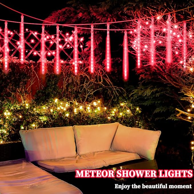 Meteor Shower Lights, Christmas Lights, 12 Inch 10 Tube 360 LED Rain Falling Icicle Cascading Lights for Xmas Tree Halloween Patio Garden Roof Eaves Decoration