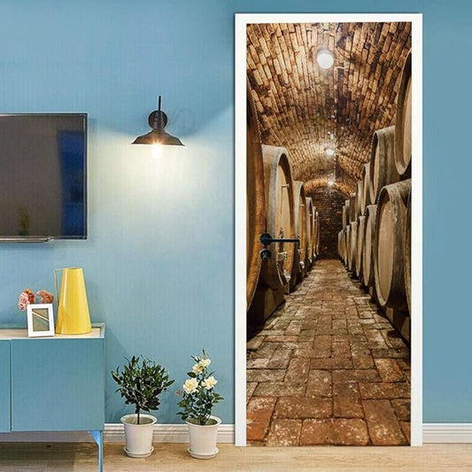 3D Door Stickers Murals Peel and Stick - Wine Cellar - Door Wallpaper Self-Adhesive Door Decals Removable PVC Waterproof Door Poster for Bedroom Living Room Door Decoration 37.4" x 82.7"