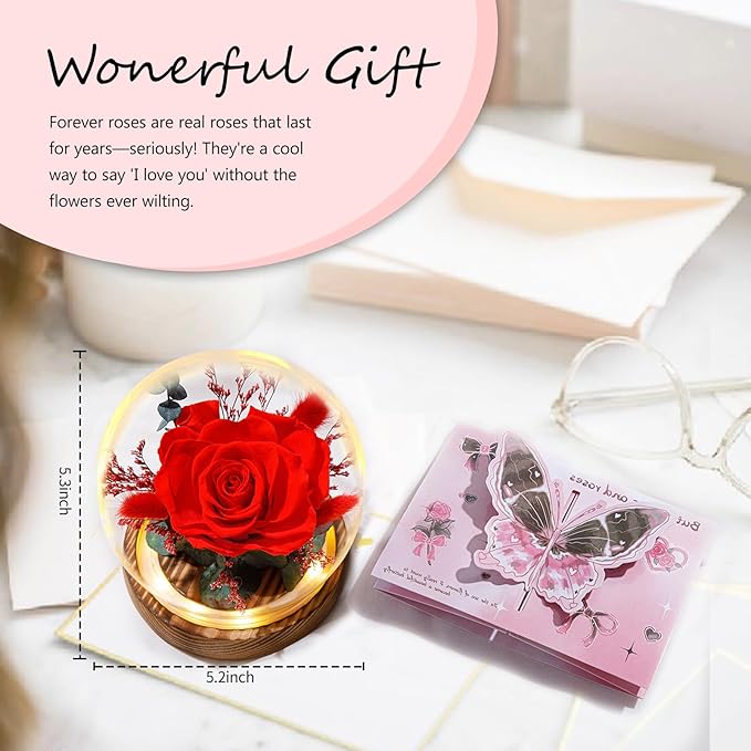 Forever Roses Flowers Gifts, Gifts for Mom, Birthday Gifts for Women, Preserved Flowers Fresh Bouquet, Flowers for Delivery Prime, Valentines, Mothers, Christmas, With LED Light Battery Included
