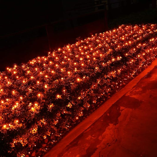 Joomer 12ft x 5ft 360LED Orange Halloween Net Lights Outdoor Mesh lights, 8 Modes Timer Connectable Waterproof Bush Lights Mesh Netting Lights for Halloween Outdoor Decorations (Clear Wire)