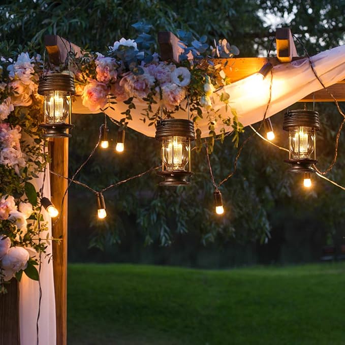 pearlstar Solar Lanterns Outdoor Hanging Solar Lights with Handle for Pathway Yard Patio Garden Decoration, Waterproof Outside Solar Table Lamp,2 Pack 5.5" H (Warm Lights)