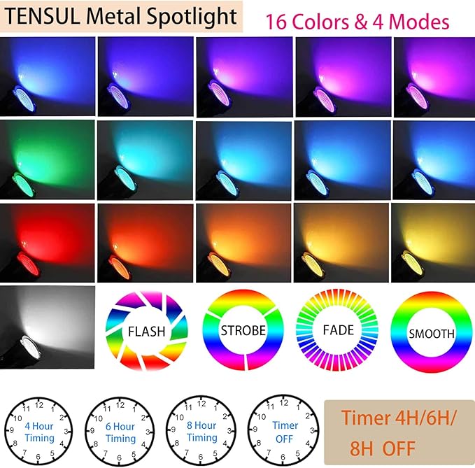 RGB Christmas Outdoor Spot Lights with Timer(4/6/8H), 12V 5W Metal case Color Changing Spot Light Outdoor Garden Yard Lawn Landscape SpotLights IP65 Waterproof, 1 Lights
