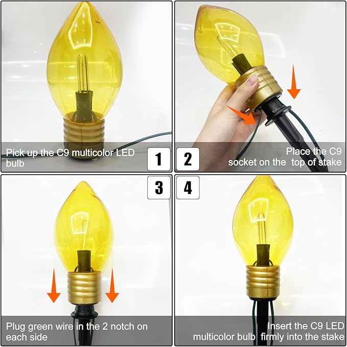 Jumbo C9 Christmas Pathway Lights Outdoor, 2 Pack 7Ft Christmas Decorations Lights with 8 LED Jumbo Multicolor Bulb and Pathway Marker Stakes Lights for Outdoor Christmas Walkway Lawn Yard Garden