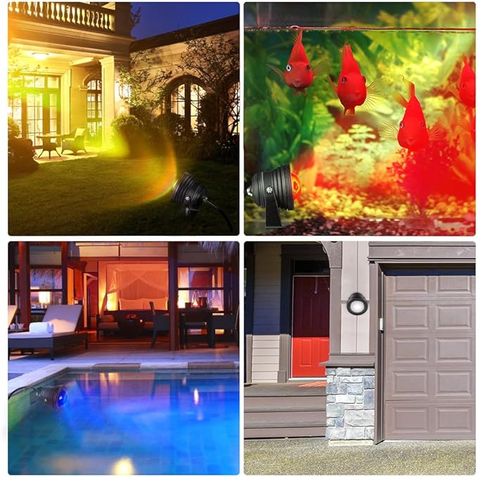 Outdoor Lights,10w Spot Lights Outdoor with US Plug and Remote Control,Dimmable Halloween Decor Christmas Lights Outdoor,Waterproof Spotlight with Timer（Light Color is Mixed, NOT Pure RGB）