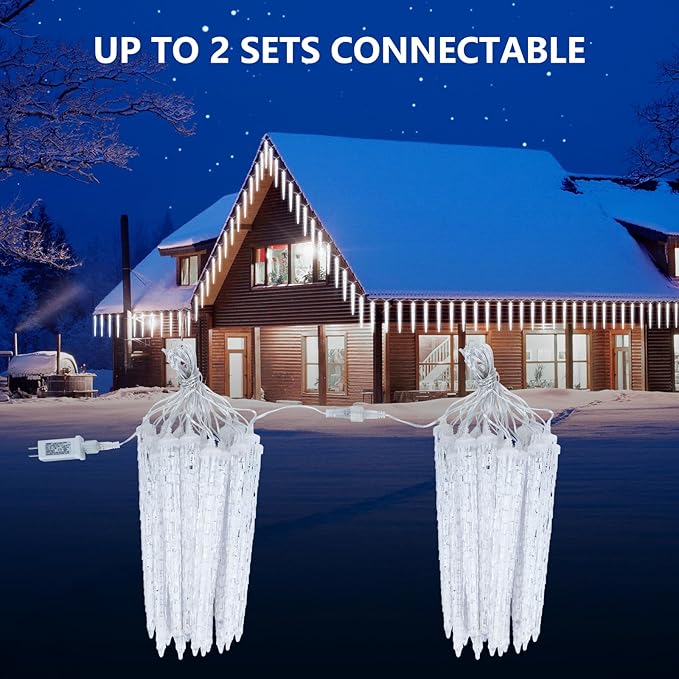 Christmas Meteor Shower Icicle Lights Outdoor, 19.8Ft With 20 Large Tube 480 LED Dropping Effect, Waterproof Decorations for House Eave Roofline, Warm White