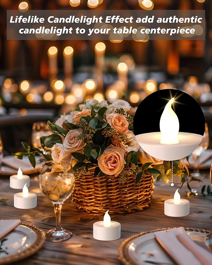 LED Tea Lights Flameless Candles: 12Pack Battery Operated Candle Realistic and Bright Flickering Holiday Gift Long Lasting 200Hours for Seasonal & Festival Celebration WarmWhite