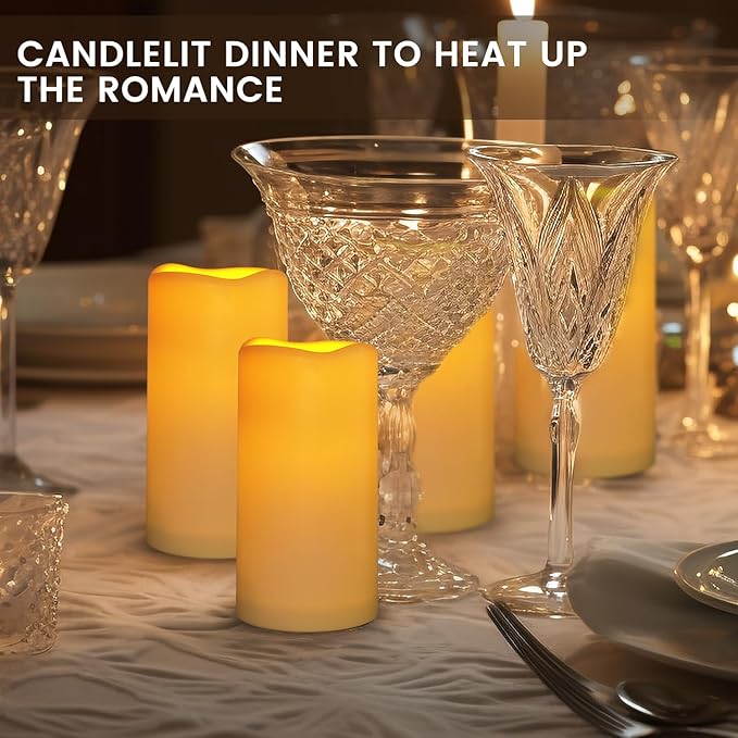 Large Outdoor Waterproof Flameless Candles with Remote Control,D3'' x H5.5'' Battery Operated Flickering LED Pillar Candle Plastic for Outdoor/Indoor Decoration Wedding, Party, Birthday (2PACK)