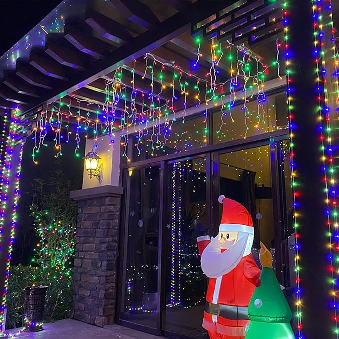 QITONG 4 Pack Multicolor Solar Fairy Lights Outdoor Waterproof, Each 33ft 100 LED Solar Christmas Lights, 8 Modes Silver Wire Solar Twinkle Lights