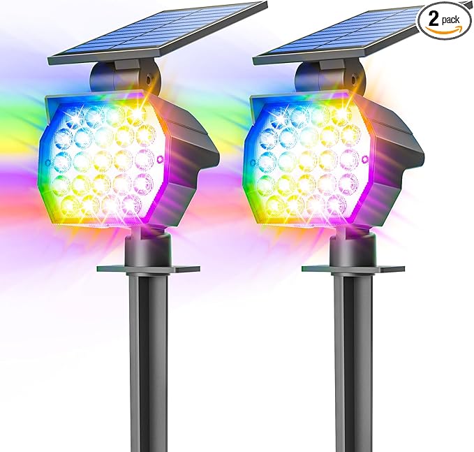 NIORSUN Solar Color Changing Lights Outdoor,7 Lighting Modes RGB Solar Outdoor Lights,IP67 Waterproof Multicolor Landscape Spotlights for Halloween Holiday Decorations,2 Pack