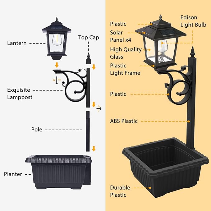 Outdoor Flower Pots 2 in 1, Outdoor Planter, Solar Lamp Post Lights Outdoor, Wall Mount or Freestanding Waterproof Solar Post Decorative Lamp for Lawn Patio Front/Back Door（Flowers not Included）