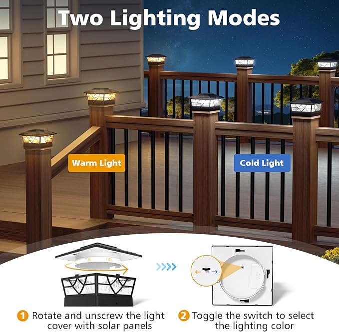 NIORSUN Solar Post Lights Outdoor 12 Pack, 2 Modes LED, Deck Fence Post Solar Lights for 3.5x3.5 4x4 5x5 5.5x5.5 Caps Patio Garden Decoration, Black