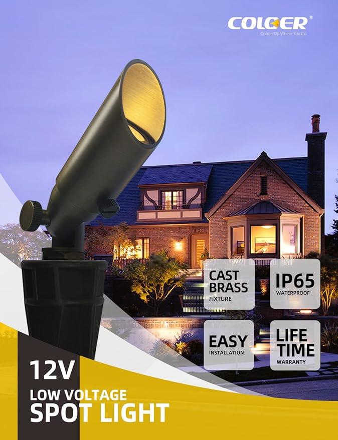 COLOER Mini Size Die-cast Brass Landscape SpotLights Outdoor, 12Volt AC/DC Low Voltage Landscape Lights Fixture,IP65 Waterproof Trees Directional Spot Up Light(104B, Bronze, 10-Pack with Bulb)