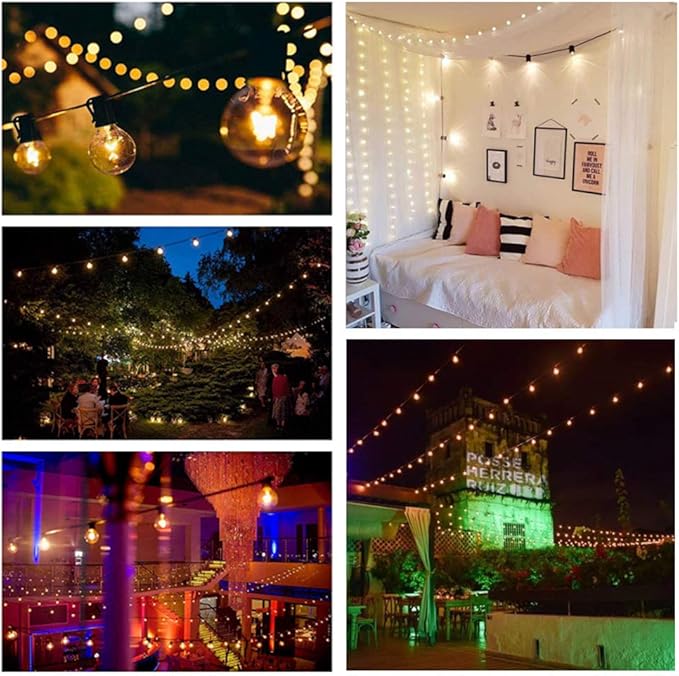 25Ft Outdoor String Lights, G40 Globe Patio Lights with 27 Warm White Incandescent Bulbs (2 Spare) Waterproof Hanging Outdoor Light UL Listed for Backyard Bistro Porch Garden Wedding Party - White
