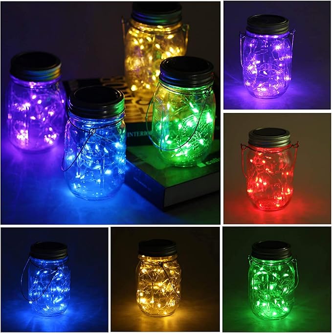 Mason Jar Solar Lights 10 Pack 30 LED Outdoor Solar Firefly Lights, Solar Fairy String Lids Lights,Waterproof Mason Solar Lights with Hangers for Regular Mouth Jars Christmas Gifts(Jars Not Included)