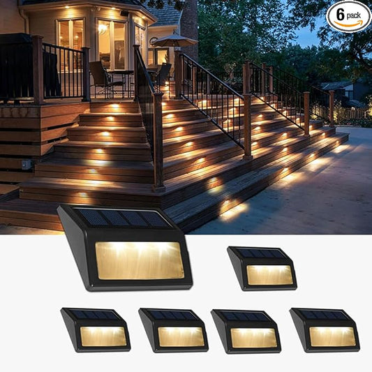 Solar Lights Outdoor, Waterproof Solar Powered Deck Step Lights for Patio Garden Backyard Garage Driveway Pathway Outside Wall Lighting (Warm White/6 Pack)