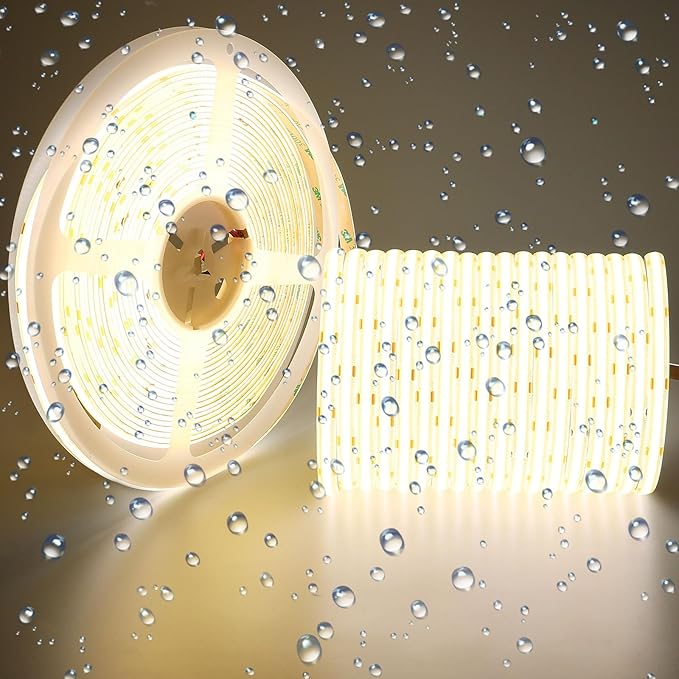 15M/49.2ft 24V COB LED Strip Light Waterproof IP65 Natural White 4000K Uniform Glow 5760LEDs CRI 93+ Flexible LED Tape Lights for DIY Cabinet Bedroom Kitchen Home Decor(No Power Supply)