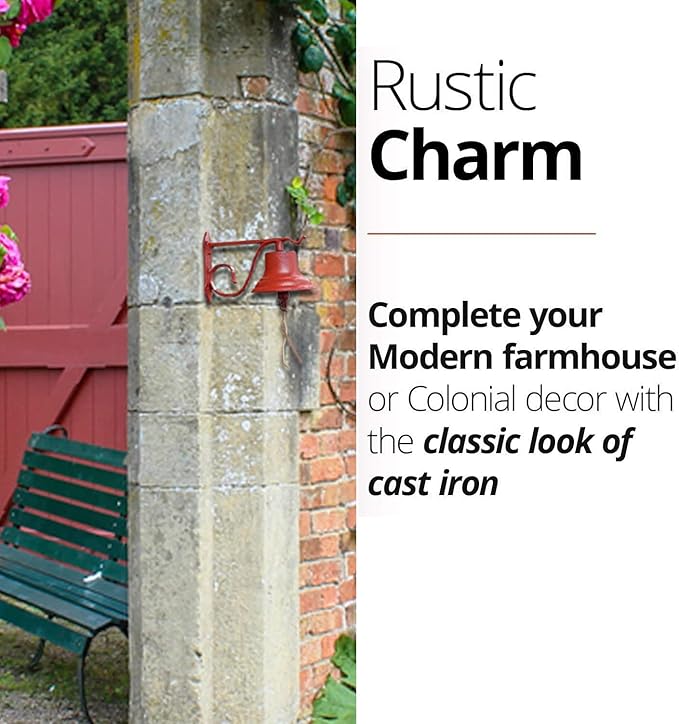 NACH Dinner Bell Outdoor, 8.5 x 5 x 6.5 inch, Antique Red Cast Iron Wall Bell, Decorative Doorbell for Outside