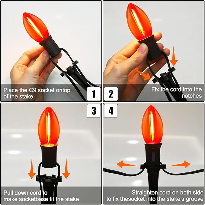 C9 Outdoor Halloween Pathway Lights, 19.5Ft C9 LED Orange Purple Halloween Pathway Marker Lights with 10 Stakes, Halloween Decorations Walkway Lights Waterproof for Driveway Lawn Yard Sidewalk Garden