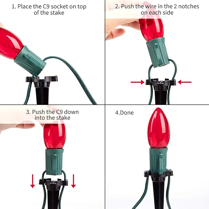 Brightown C9 Christmas Pathway String Lights Outdoor - 4 Pack Total 102.8 FT 80 Clear Lights with 80 Stakes, Connectable Waterproof Walkway Lights for Indoor Xmas Party Holiday Decoration, Multicolor