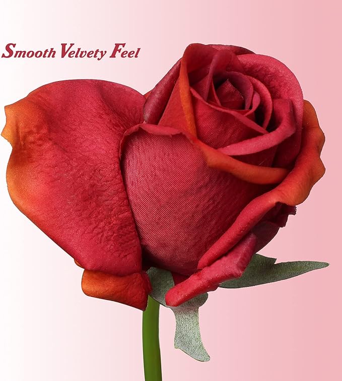 Artificial Realistic Roses Red Flowers 24" Real Touch Silk Roses Bouquet Long Stems Rose for Flower Arrangement Fake Roses Decor for Home Party Wedding Table Centerpieces Roses Realistic - 5 Pcs