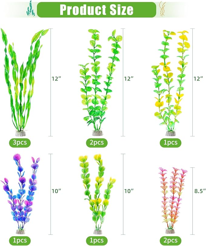 AQUANEAT Artificial Fish Tank Plants, Plastic Aquarium Accessories, Multi Color Fake Decorations, 10packs