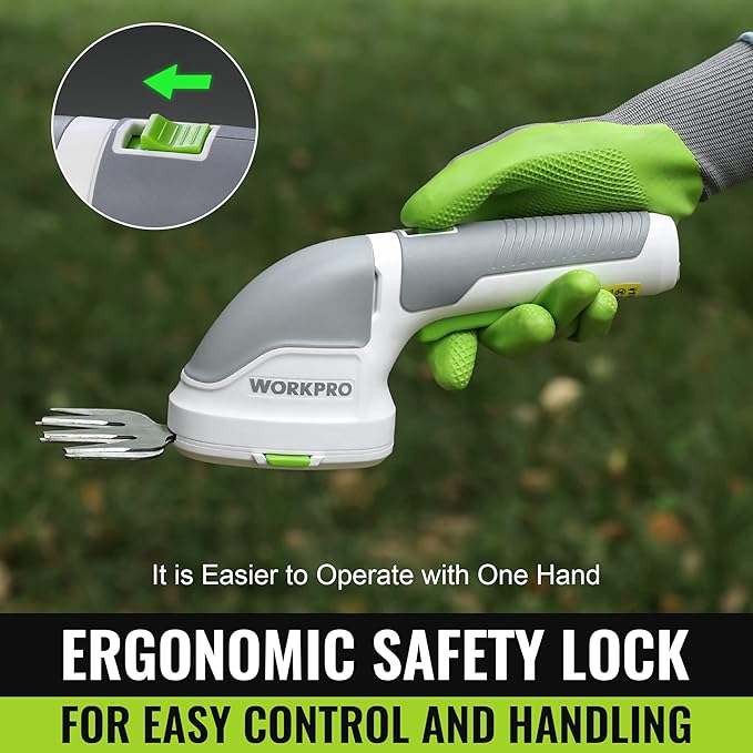 WORKPRO Cordless Grass Shear & Shrubbery Trimmer - 2 in 1 Handheld Hedge Trimmer Electric Grass Trimmer Hedge Shears/Grass Cutter Rechargeable Lithium-Ion Battery and Type-C Cable Included (White)