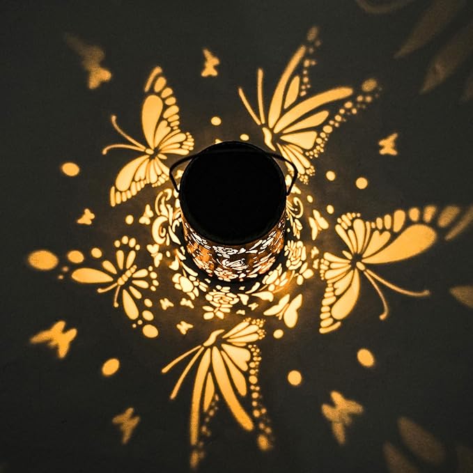 Waterproof Metal Hanging Solar Lantern, Decorative Outdoor Butterfly Light for Garden or Yard Use, Cool/Warm Lighting, 2 Pack