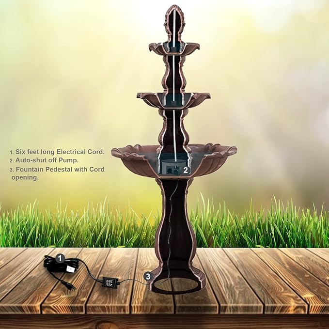 XBrand 3-Tier Freestanding Waterfall Fountain w/Pump & Pineapple Top, 51 Inch Tall, Brown, Large Outdoor Garden Fountain, Ideal for Garden, Porch, and Lawn