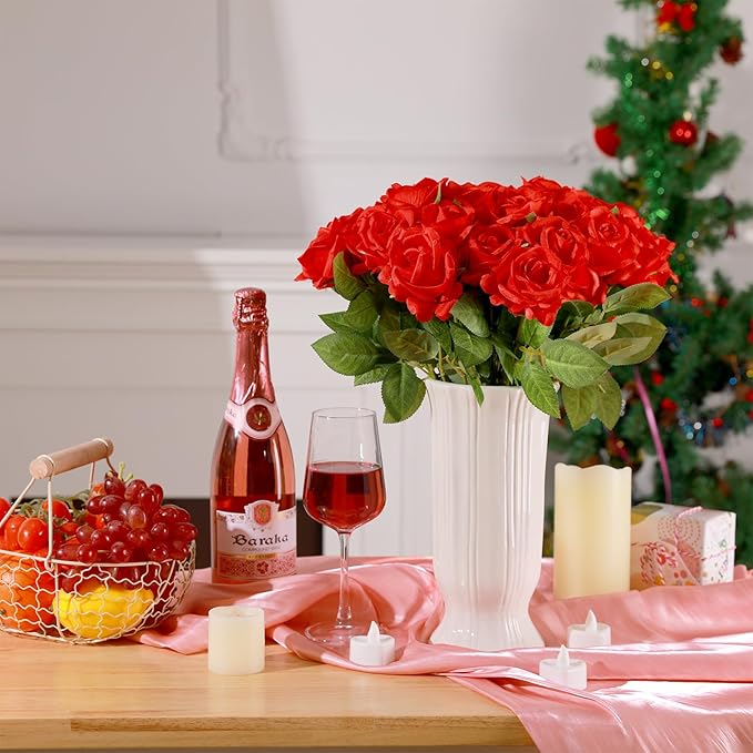 36 Pcs Silk Rose Bouquet Bridal Artificial Flowers,Fake Rose Long Stem Realistic Artificial Flowers Bulk for Wedding Bouquet Ball Arrangement Centerpiece Party Decor(red)