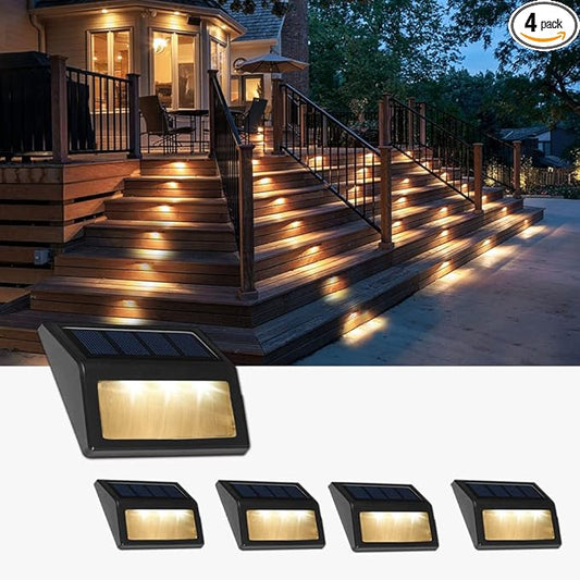 Solar Lights Outdoor, Waterproof Solar Powered Deck Step Lights for Patio Garden Backyard Garage Driveway Pathway Outside Wall Lighting (Warm White/4 Pack)