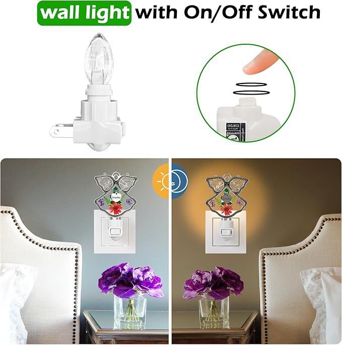 KY&BOSAM Night Light Grandma Stained Glass Angel Night Lights Plug Into Wall with Real Flower in Glass and Metal Charm Night Light for Nursery Bedroom Bathroom Accent Lite Elegant Home Decoration