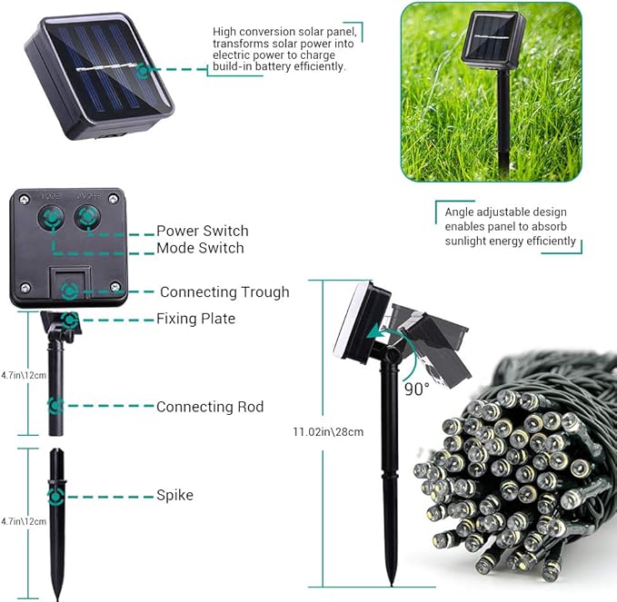 Joomer Solar Christmas Lights Outdoor 4 Pack Total 156FT 400LED 8 Lighting Modes Solar String Lights Waterproof Fairy Tree Lights for Garden Yard Patio Christmas Decoration (White)