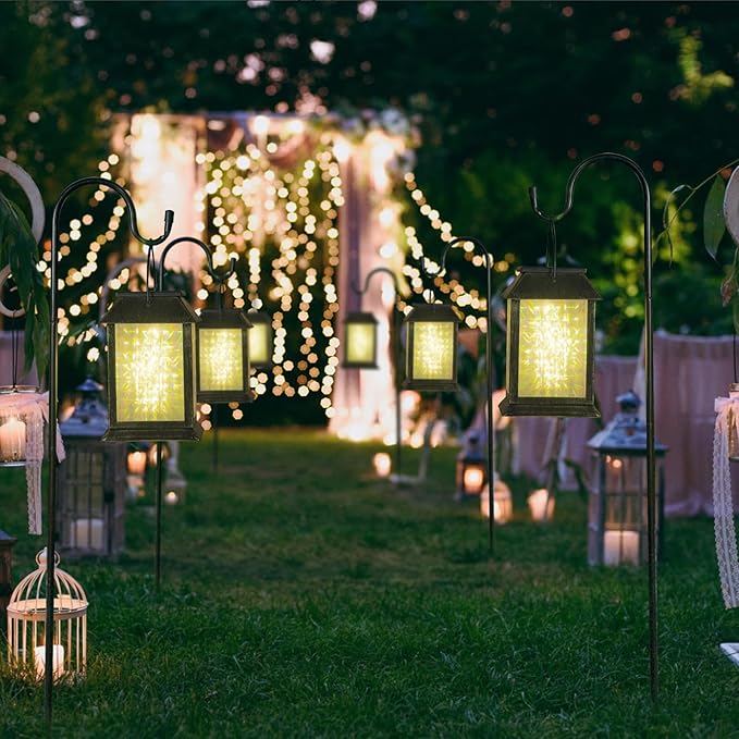 2 Pack Solar Lanterns Outdoor Waterproof, 3D Hanging Solar Lights, Type-C Rechargeable LED Pathway Lights with 2 Modes (Steady & Flashing), for Garden Decor, Patio, Yard, Camping