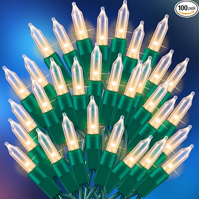 Ultra-Bright Connects End to End Warm White Christmas Mini Lights 100L 19.6Ft UL Listed Incandescent Bulb String Light Set for Indoor and Outdoor Holiday Garden Party Christmas Tree Decor