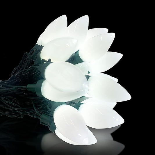 C9 Christmas Lights Outdoor 50 LED Cold White Strawberry Waterproof String Lights Xmas Tree Indoor Decoration Plug in 34.5 Feet Used for Home Festive Courtyard Patio Garden(Cold White)