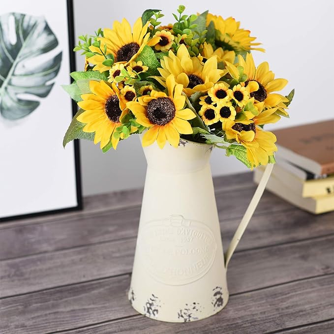 Lvydec Artificial Sunflower Bouquet, 2 Bunches Silk Sunflowers Fake Yellow Flowers for Home Decoration Wedding Decor (2 Pack)