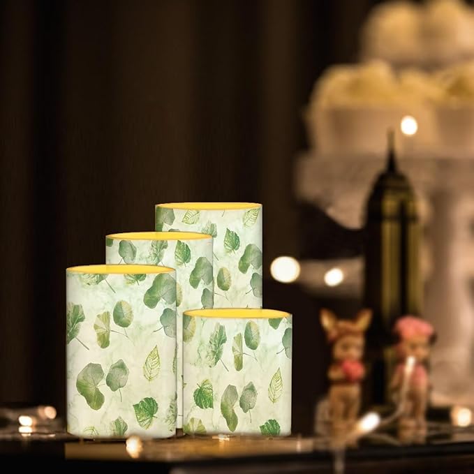 Flameless Candles Battery Powered LED Candles with Remote Timer Color Changing Control Long Lasting for Indoor Outdoor Home Decoration Set of 4, Green Leaf Lotus Leaf