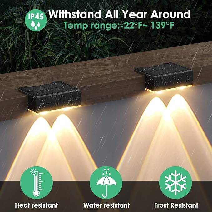 Derynome Solar Fence Outdoor Lights 12 Pack, 3 Color Modes IP45 Waterproof Solar Lights for Outside, Backyard, Railing, Step, Patio & Wall (3000K/4000K/6000K, 12 Pack)