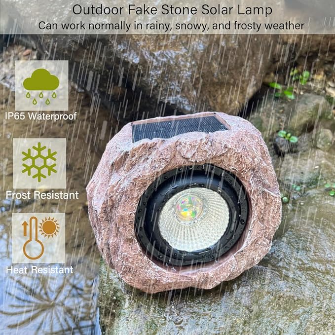Solar Rock Lights Outdoor Waterproof, 2 Pack LED Colored Garden Landscape Light, Stone Statue Bright Solar Spot Light for Path, Yard, Patio, Lawn, Porch, Yard Decoration and Lighting