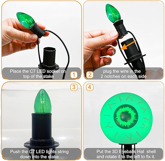 Outdoor Halloween Decorations Pathway Lights, 7Ft Halloween Eyeballs Pathway Markers String Lights Waterproof with 4 LED Scary Eyeballs Halloween Stakes Lights for Outdoor Walkway Yard Lawn Garden