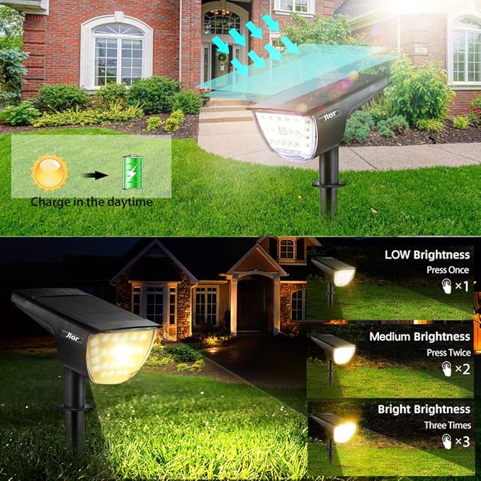 Jior Solar Lights Outdoor Waterproof IP65,32 LED Garden Lights,Solar Landscape Lighting Outdoor for Yard Driveway Walkway Pool Patio (Warm White-2 Pack)