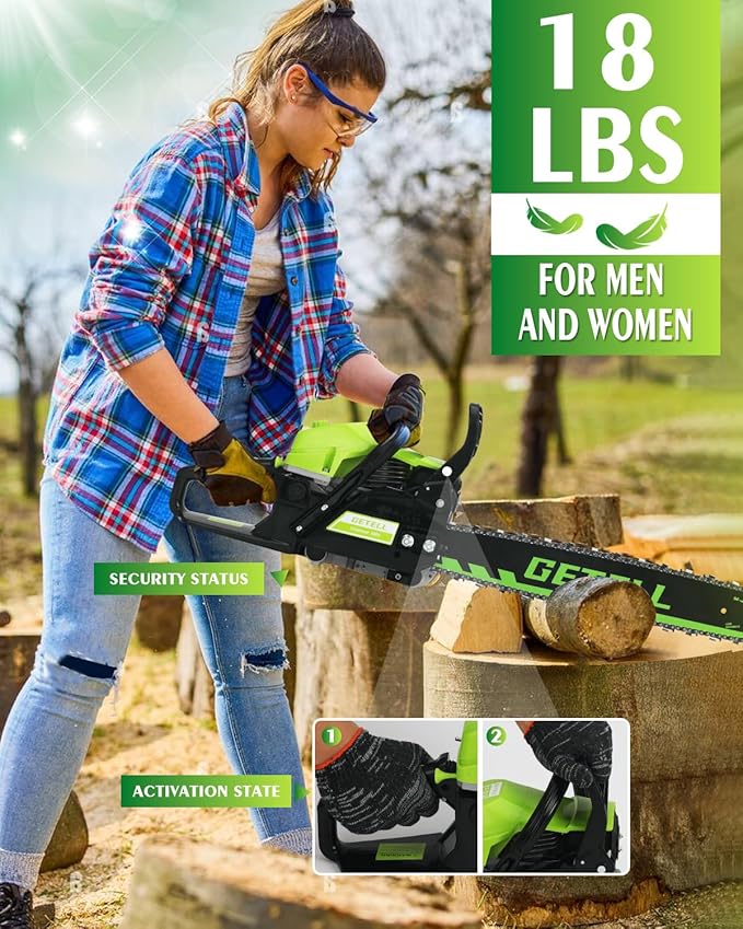 Professional 58cc Gas Powered Chainsaw with Quick-Switch Dual Bar 18/20 Inch System – Heavy Duty Chain Saw with Easy-Start for Tree Cutting, Limbing & Farm Use (GEL9901)