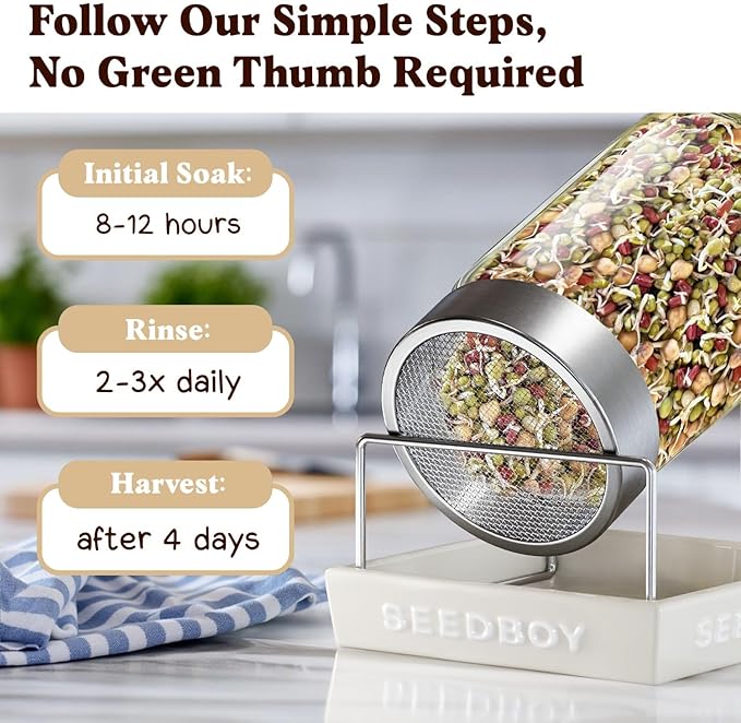 Seedboy Organic Sprouting Seeds - Protein Blend Variety - Non-GMO, USA Grown Microgreens Mix - Garbanzo, Mung, Adzuki Beans, Green Pea - Makes 2 Quarts of Sprouts, 12 Servings (8 oz) (Protein Blend)