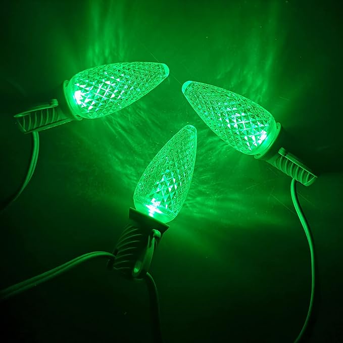 UL Listed Set of 25 C9 Green LED Christmas Lights Replacement Bulbs, Dimmable High Brightness Waterproof Christmas Replacement Bulbs for Outdoor Holiday Decoration