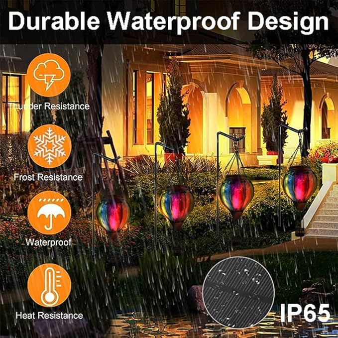 Hot Air Balloon Solar Lantern with Flickering Flame Outdoor Waterproof Decorative Hanging Light for Garden Patio Yard and Party Decor