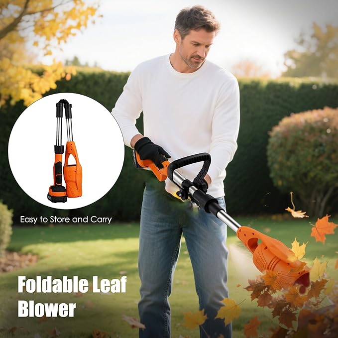 Cordless Leaf Blower 21V Electric - Lightweight Handheld, Speed Control via Pressure Switch, 2 x 2.0Ah Batteries & 1-Hour Fast Charger, for Lawn Care, Leaf Blowing, Small Gravel - Garden Cleaning